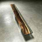 Exquisite exotic wood with grey epoxy  dining table with bench