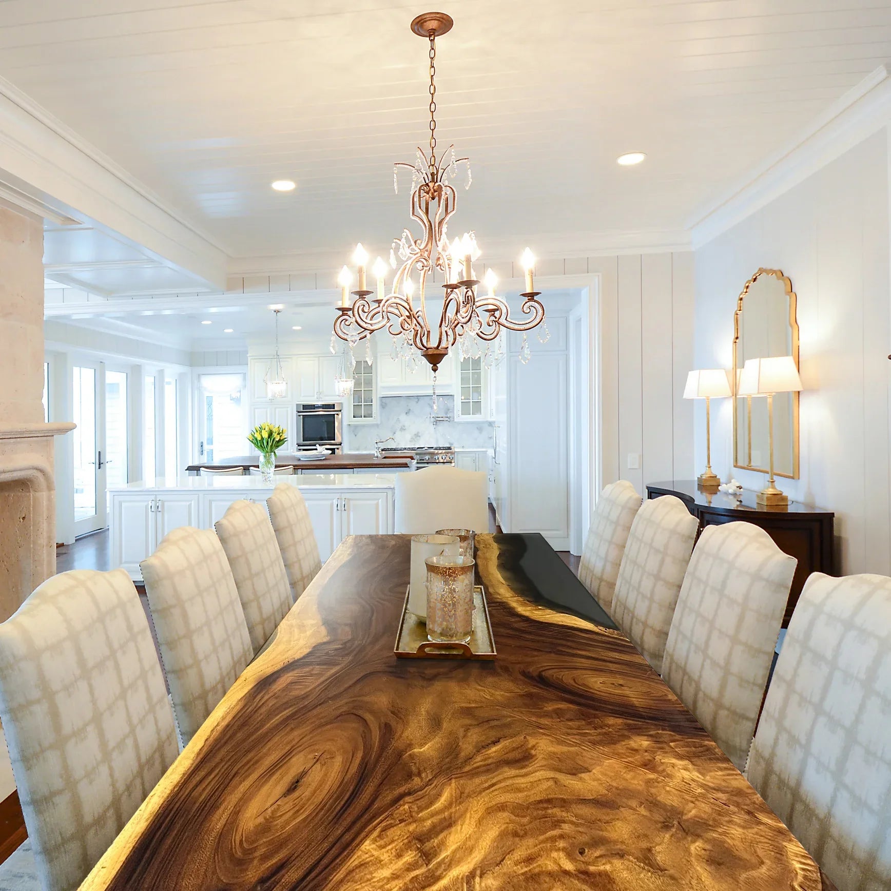 Single piece wood table clear grey epoxy river table to 8-10 person - MOOKA FURNITURE