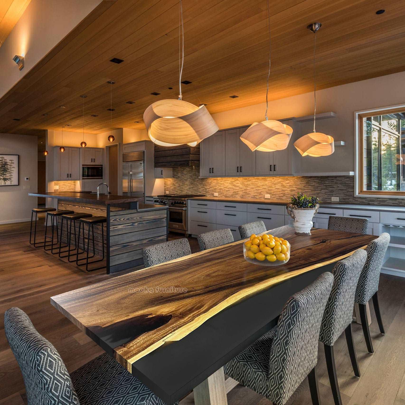 Handmade unique wood epoxy long dining table for 8 seaters - MOOKA FURNITURE