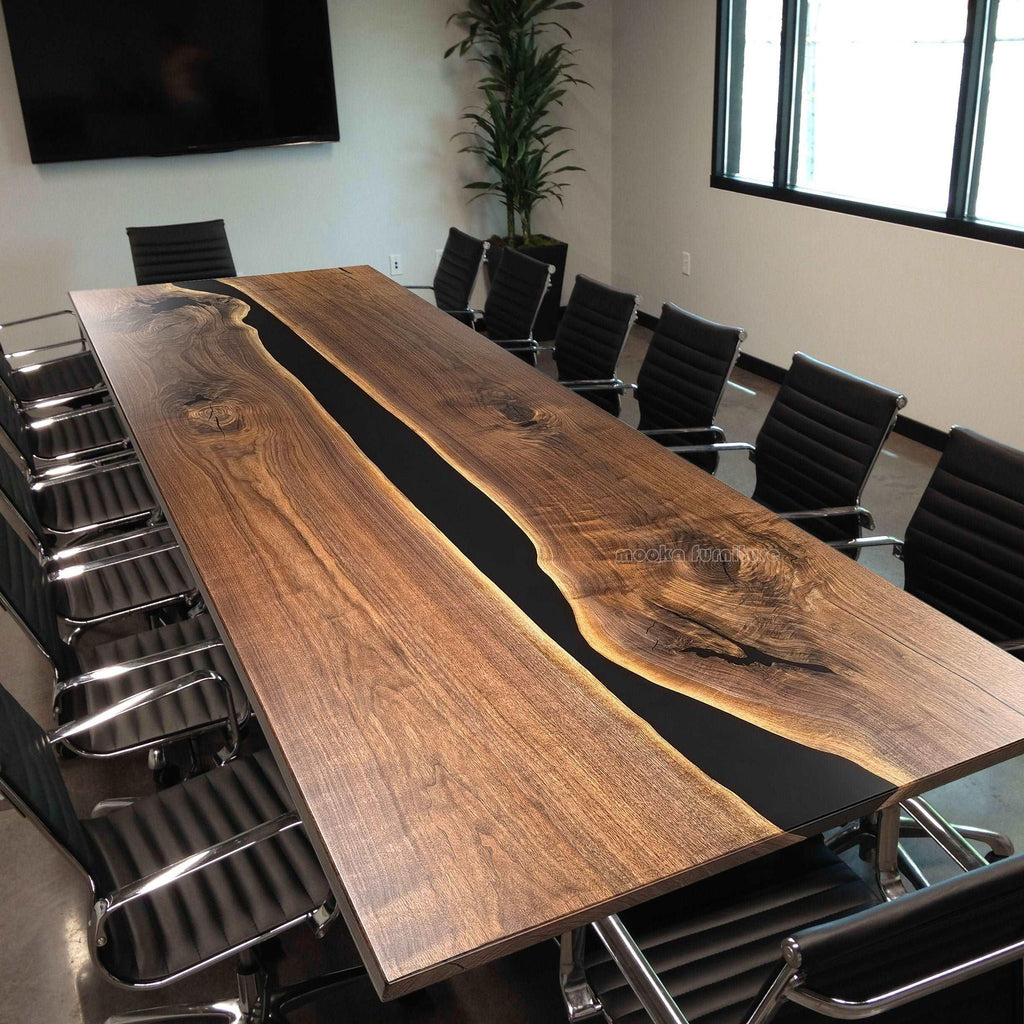 Boardroom table large table for 14 seaters conference table in black walnut custom made 12 foot - MOOKA FURNITURE