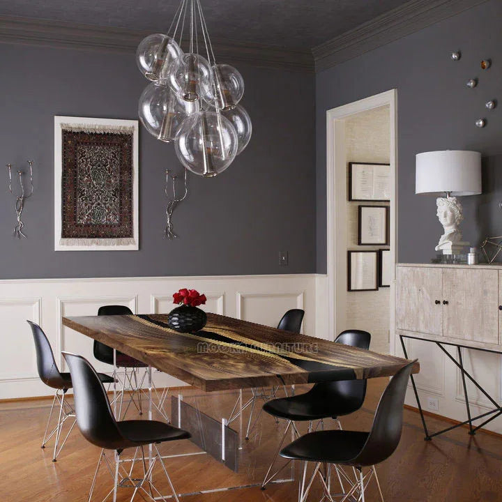 Graceful natural wood dining table with black epoxy gentle river table for 8 - MOOKA FURNITURE