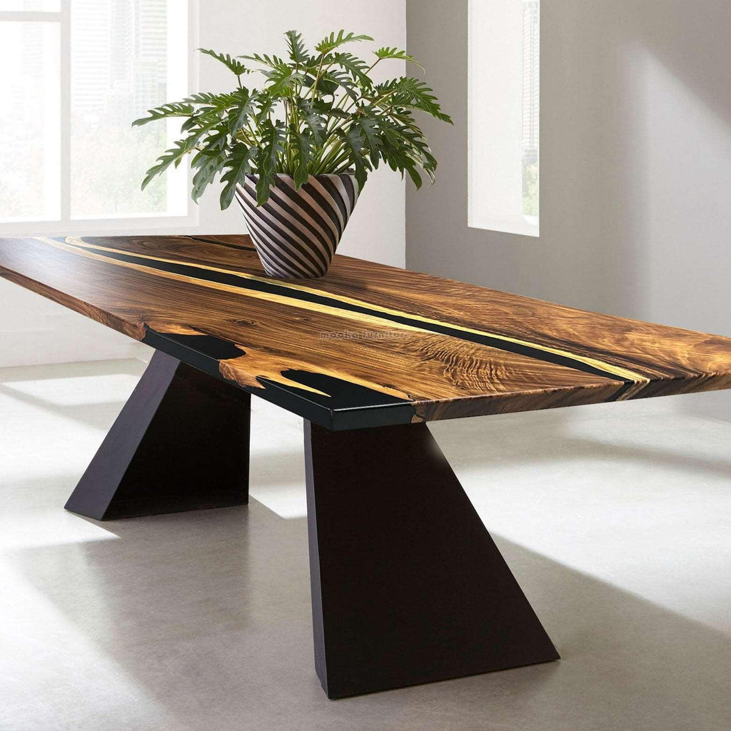 Natural Wood and epoxy dining river table for 8 people - MOOKA FURNITURE