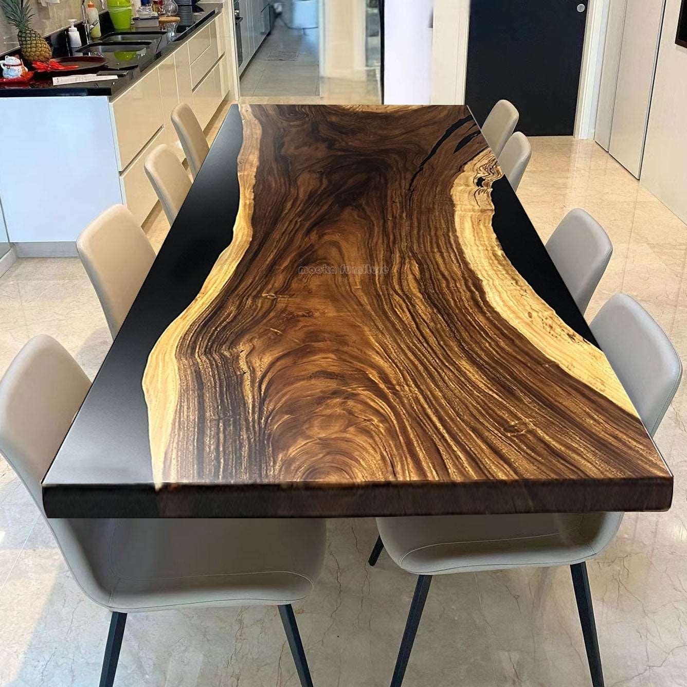 One-piece natural wood big size dining table for 8-10 people - MOOKA FURNITURE