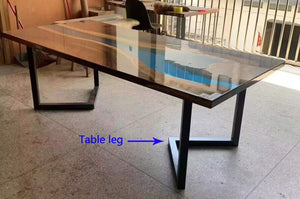 Live edge wood navy blue ocean epoxy table with legs FOR Bull Mitchell - MOOKA FURNITURE