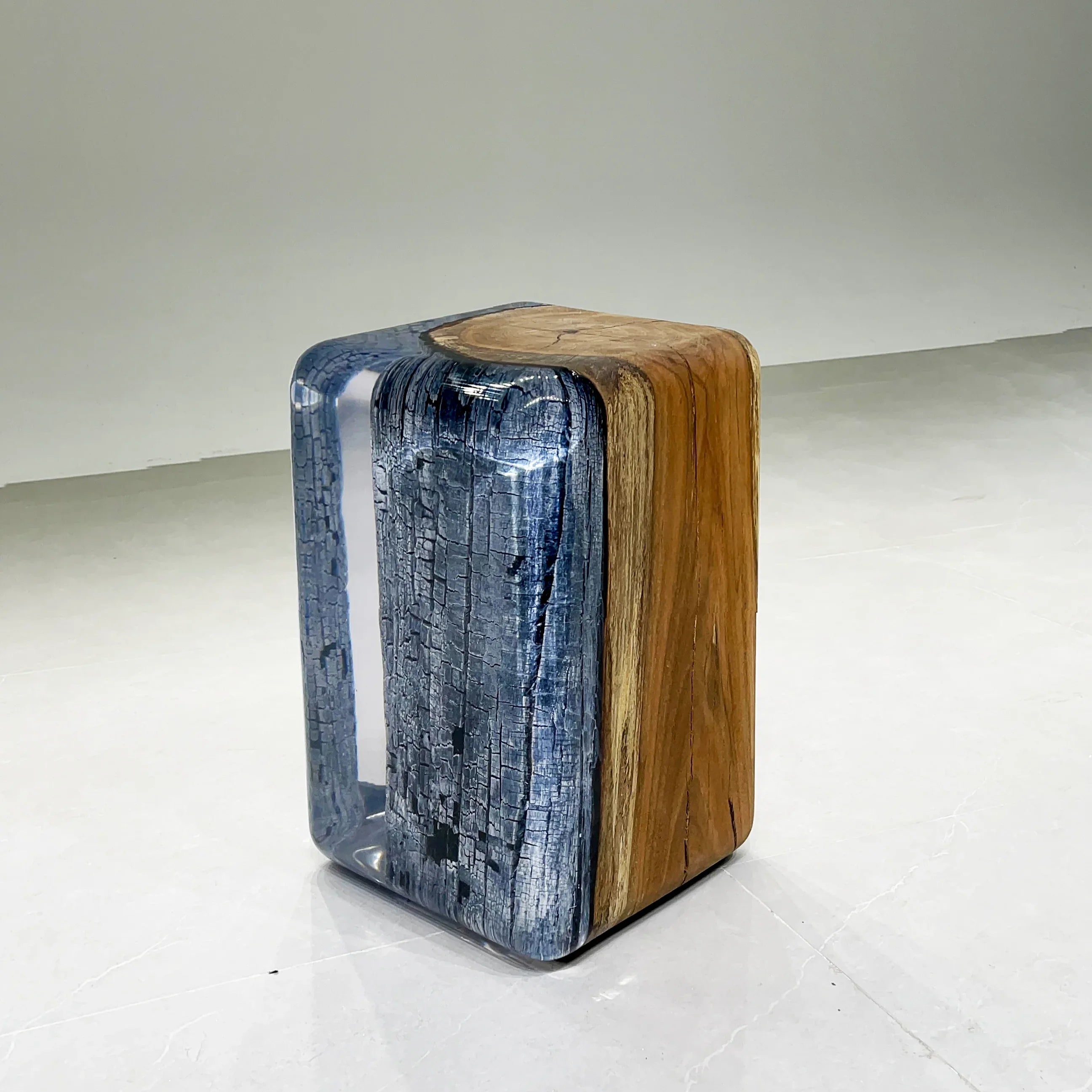 Burned wood epoxy stump stool nightstand home decorate - MOOKA FURNITURE