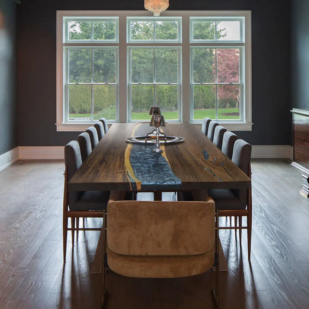 Metallic ocean blue resin river table 10-12 person dining table - MOOKA FURNITURE