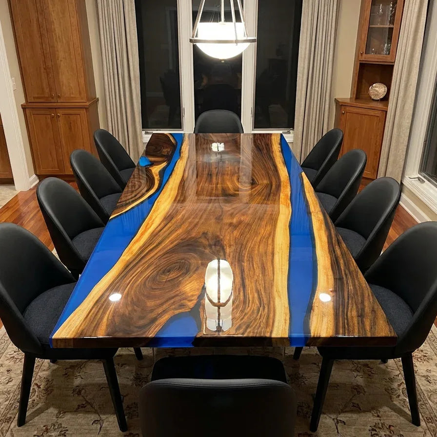 Luxury organice wood slab blue river table table 10-12 seaters - MOOKA FURNITURE
