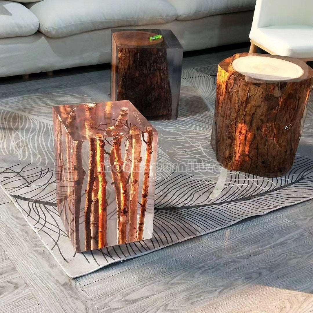 Acrylic and trunk wood epoxy end table - MOOKA FURNITURE