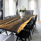 Hard wood dining table for 10 people with black river and live edge - MOOKA FURNITURE