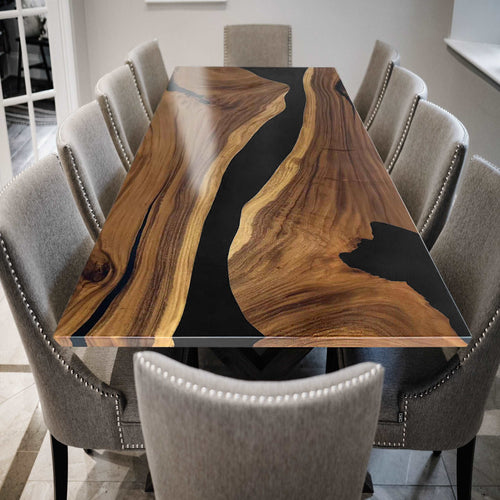 Unique natural wood stylish epoxy resin river table dining table free shipping - MOOKAFURNITURE