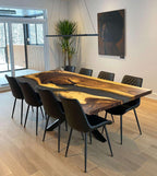 One of a kind dining table live edge organic wood with gray epoxy river table for 8-10 people - MOOKA FURNITURE