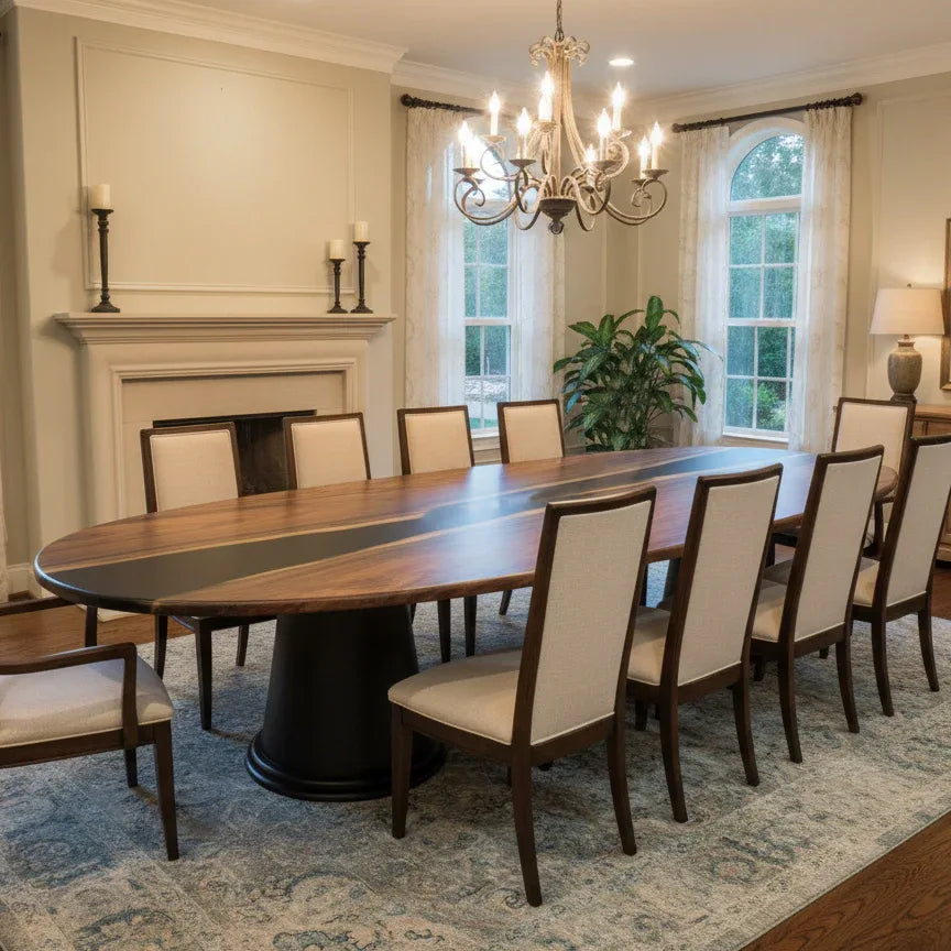 Luxury solid wood big size Oval shape dining table for 12 seats - MOOKA FURNITURE