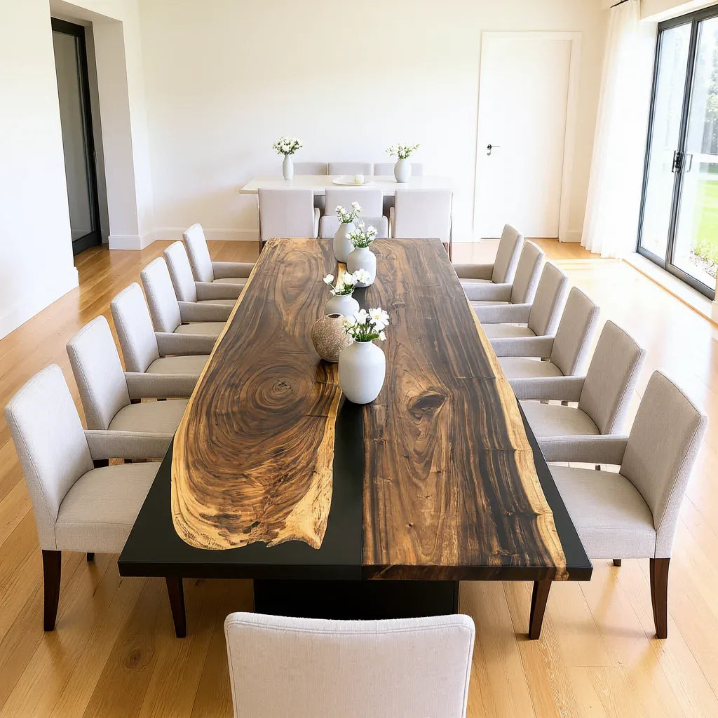 12ft Long table for 14 people big dining room open space table custom made wood table - MOOKA FURNITURE