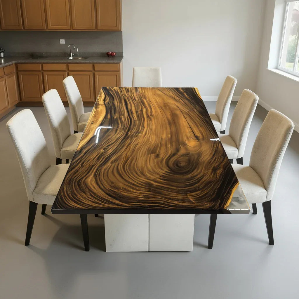 One piece natural wood with clear epoxy dining table for 6-8 people - MOOKA FURNITURE