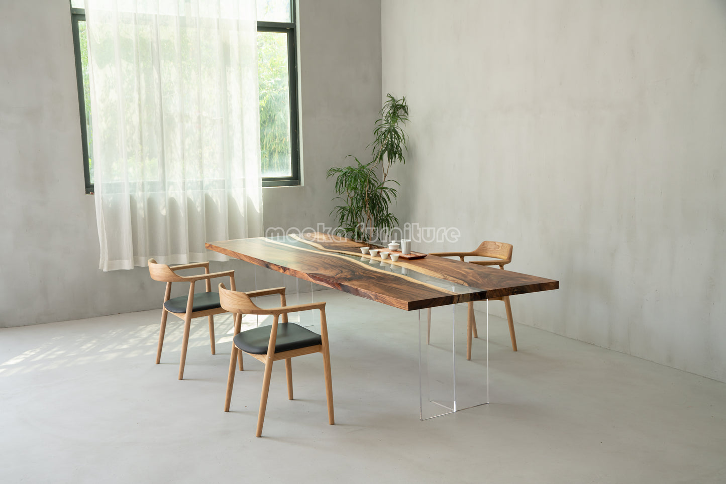 Resin Wood Dining Table - MOOKAFURNITURE