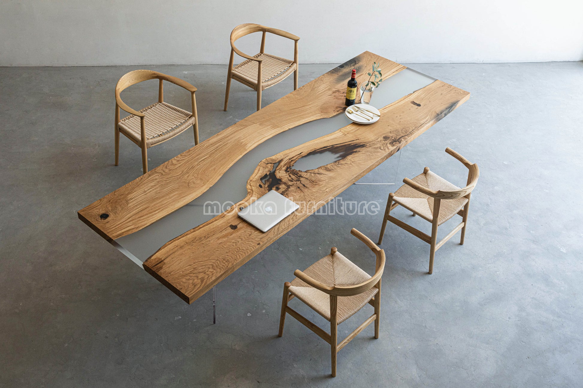 Resin Wood Dining Table - MOOKAFURNITURE