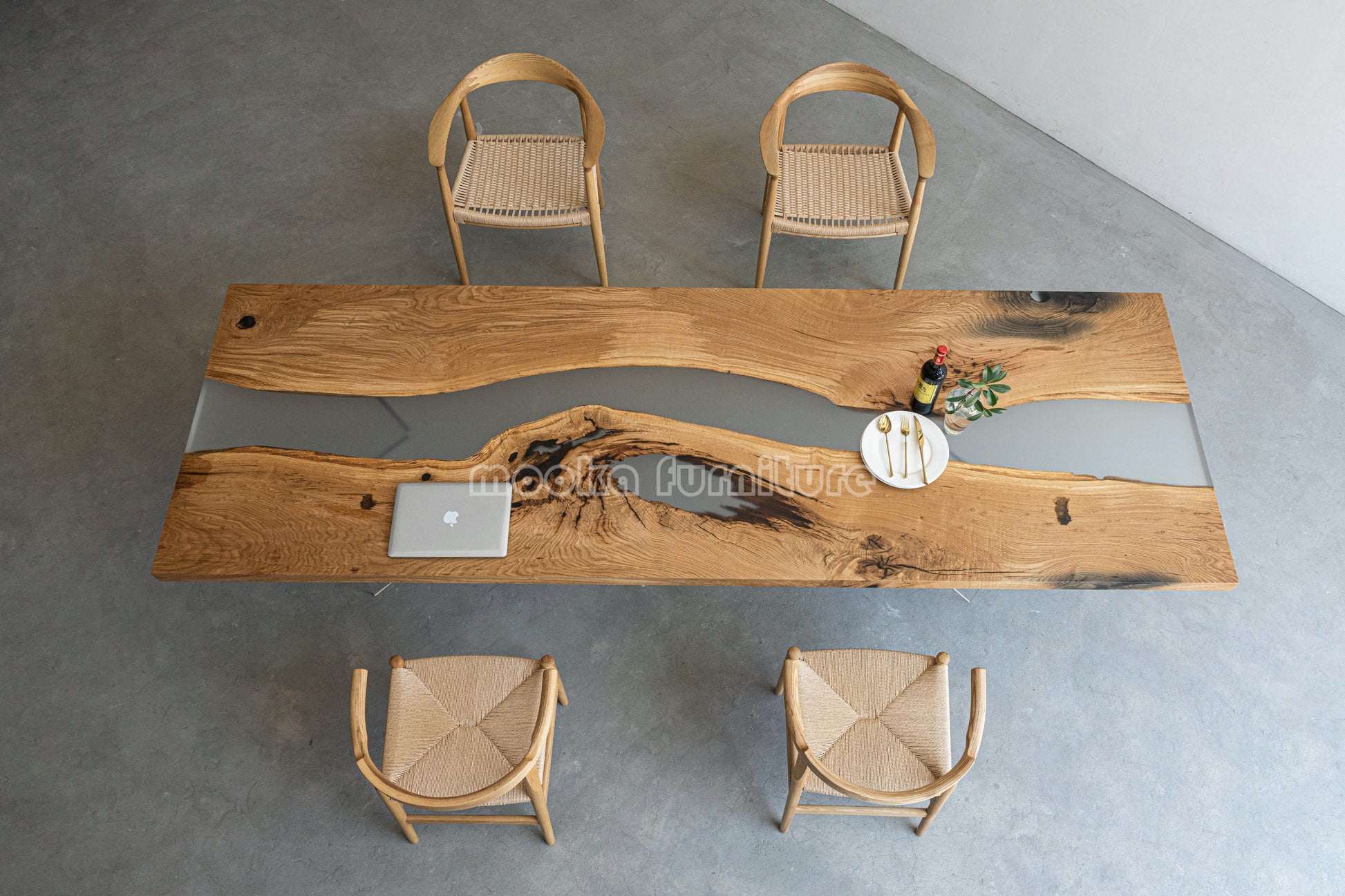 Resin Wood Dining Table - MOOKAFURNITURE