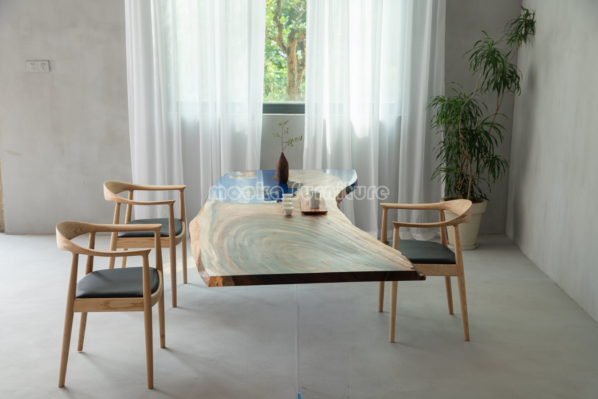 Resin Wood Dining Table - MOOKAFURNITURE