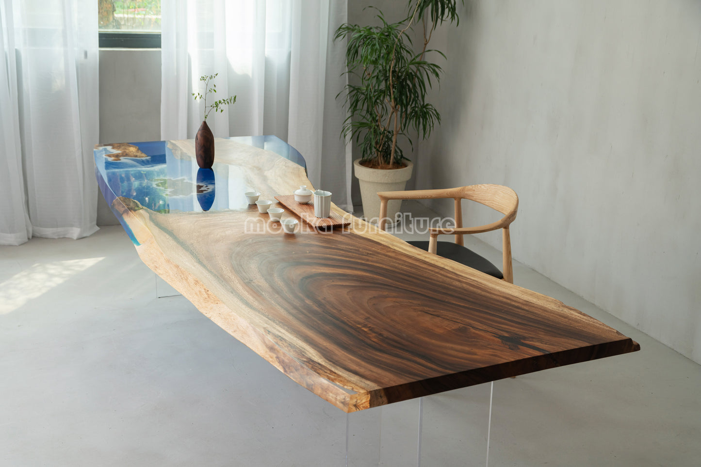 Resin Wood Dining Table - MOOKAFURNITURE