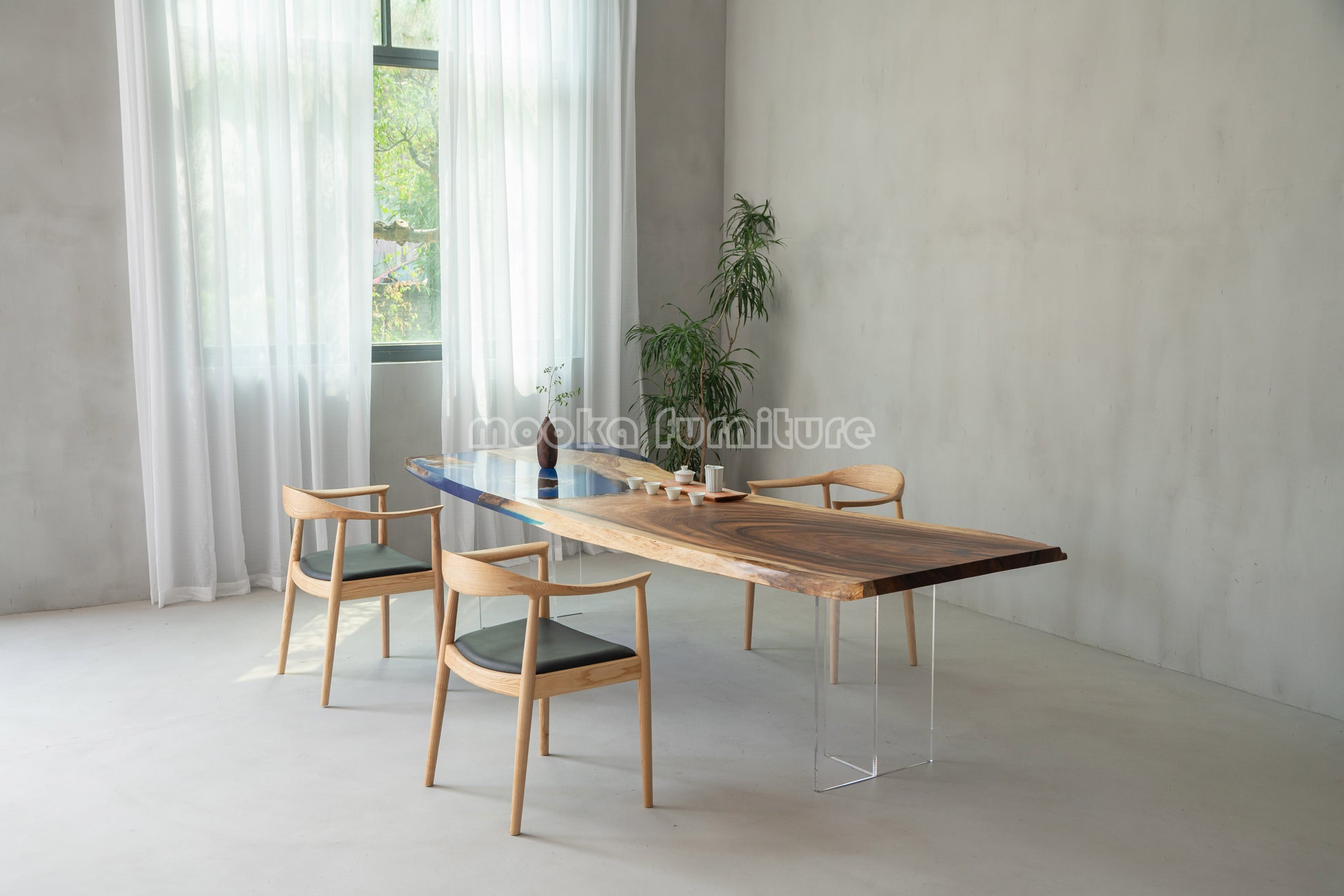 Resin Wood Dining Table - MOOKAFURNITURE