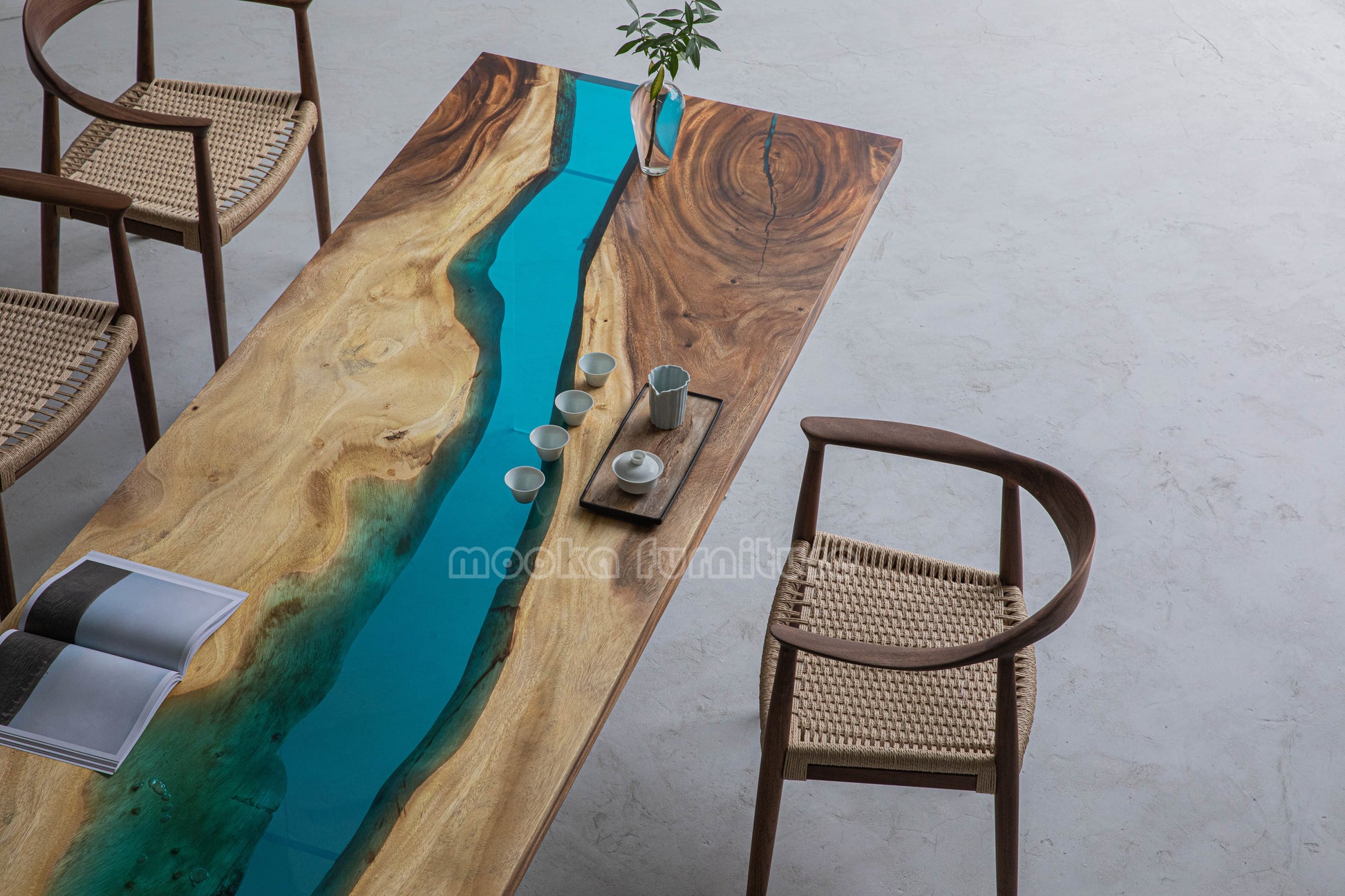 Resin Wood Dining Table - MOOKAFURNITURE