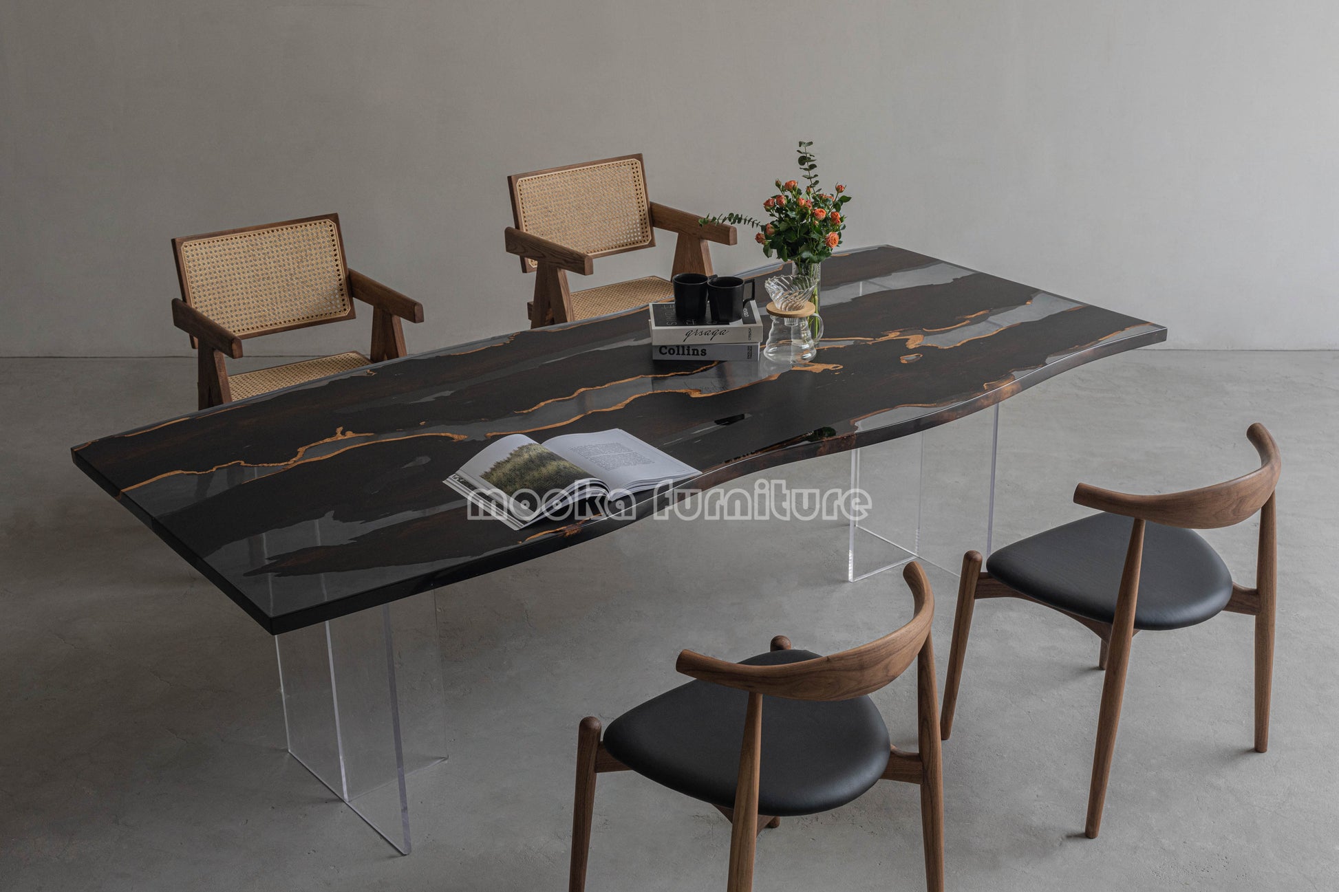 Resin Wood Dining Table - MOOKAFURNITURE