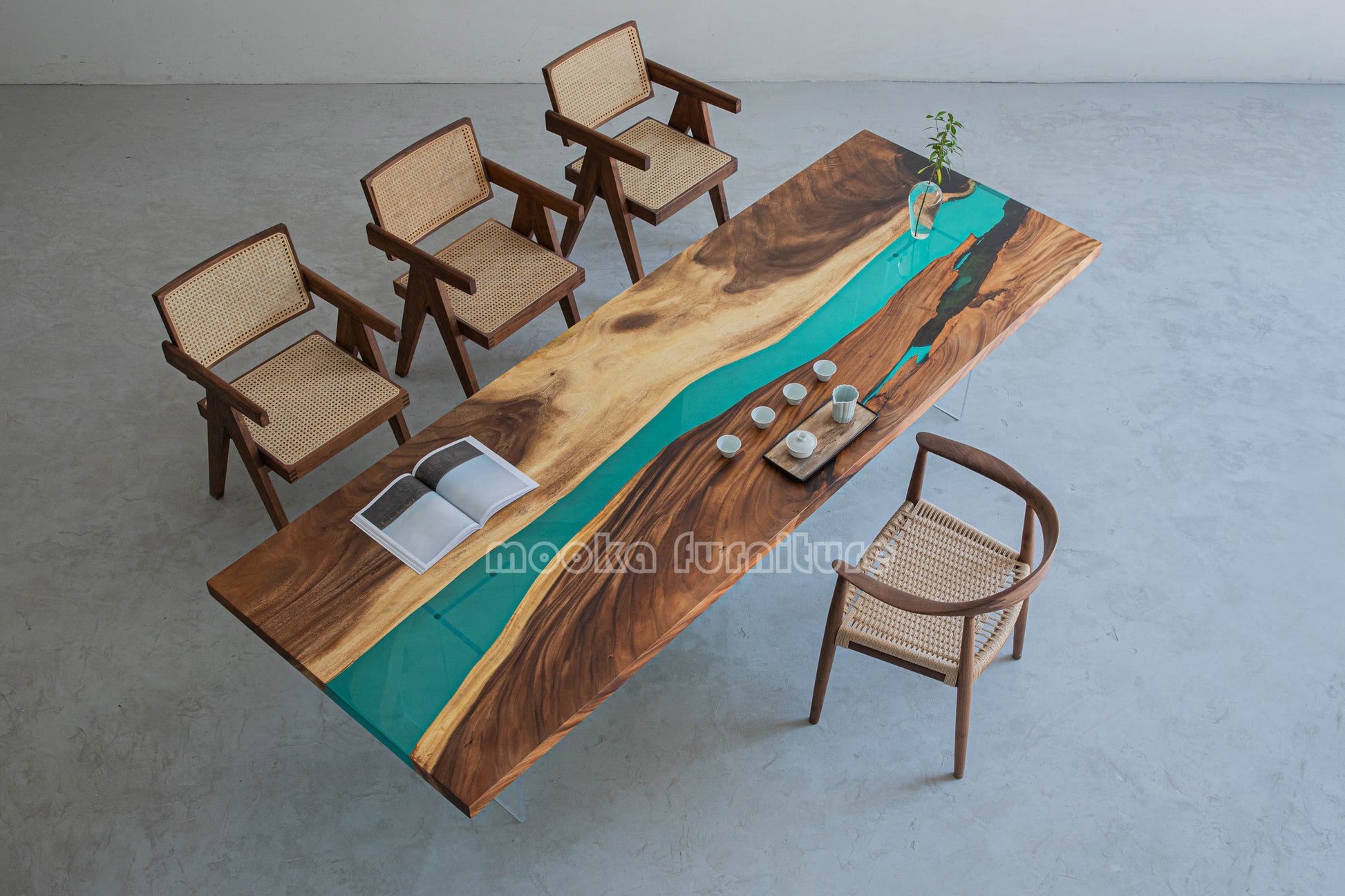 Resin Wood Dining Table - MOOKAFURNITURE