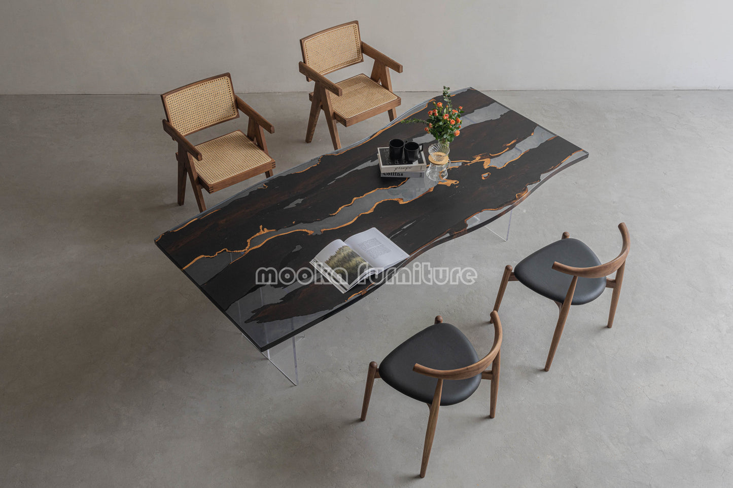 Resin Wood Dining Table - MOOKAFURNITURE