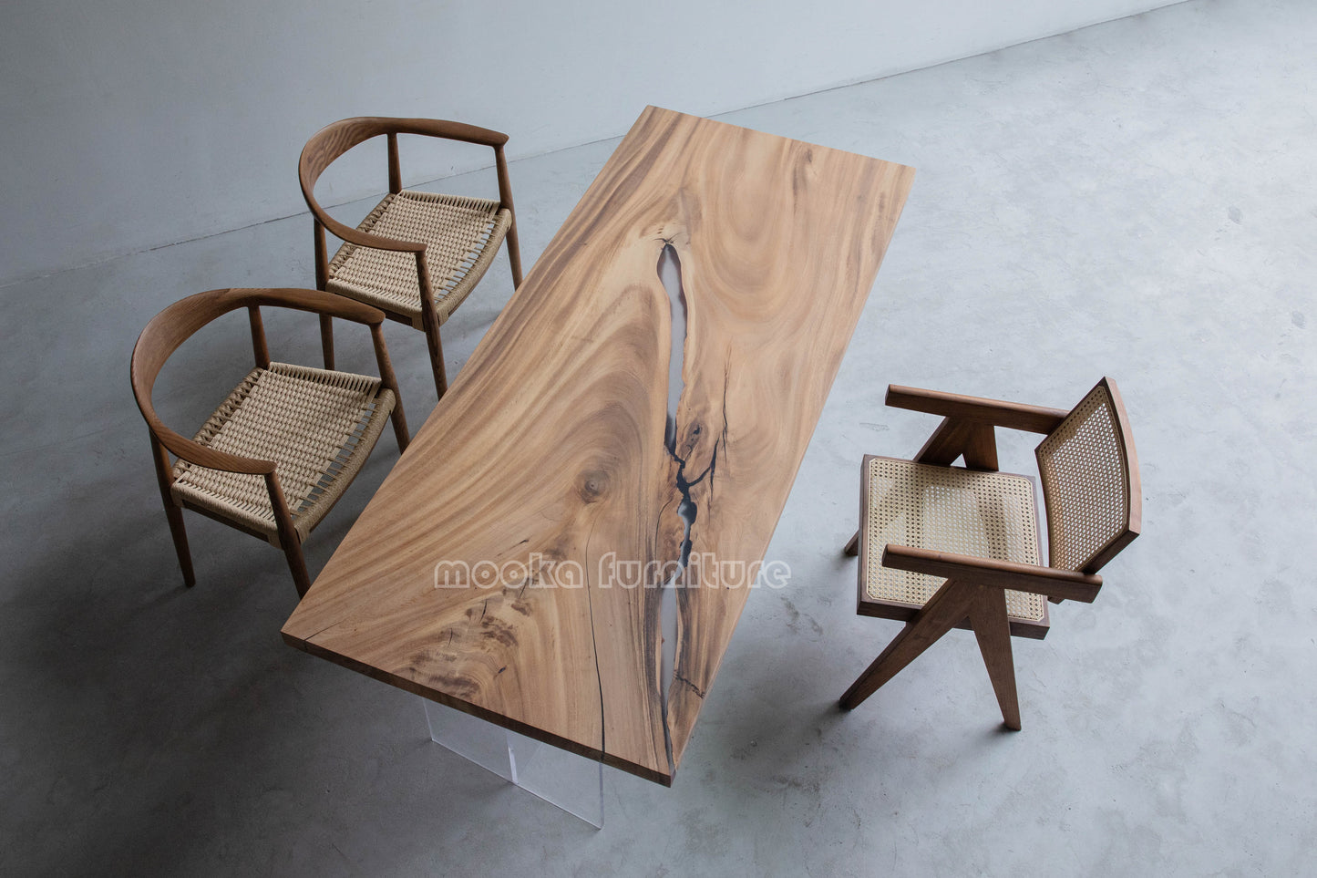 Resin Wood Dining Table - MOOKAFURNITURE