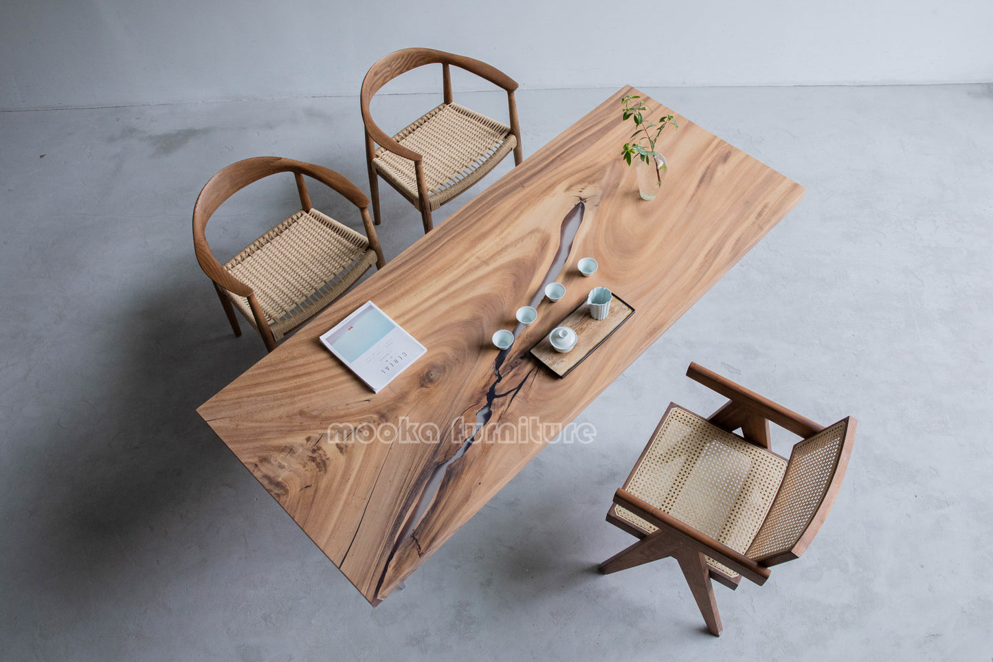 Resin Wood Dining Table - MOOKAFURNITURE