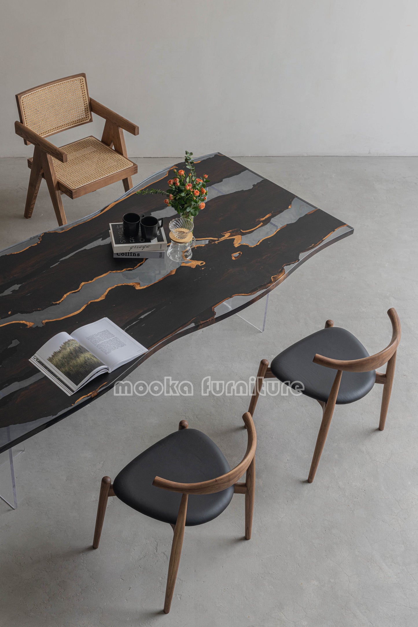 Resin Wood Dining Table - MOOKAFURNITURE