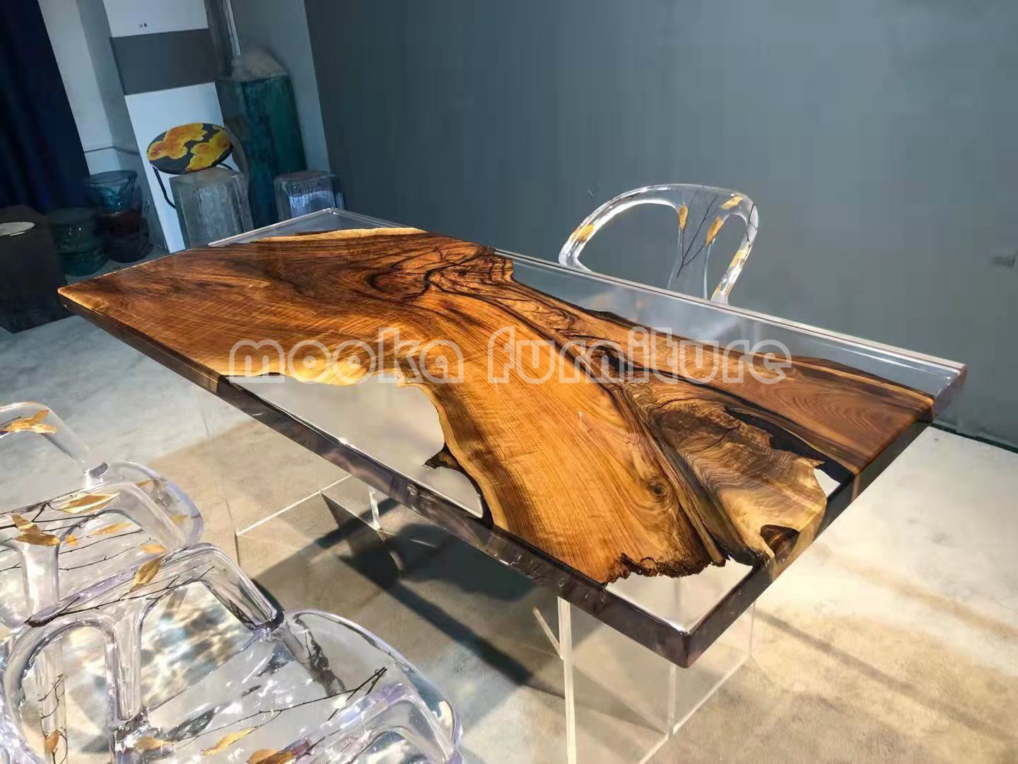 Resin Wood Dining Table - MOOKAFURNITURE