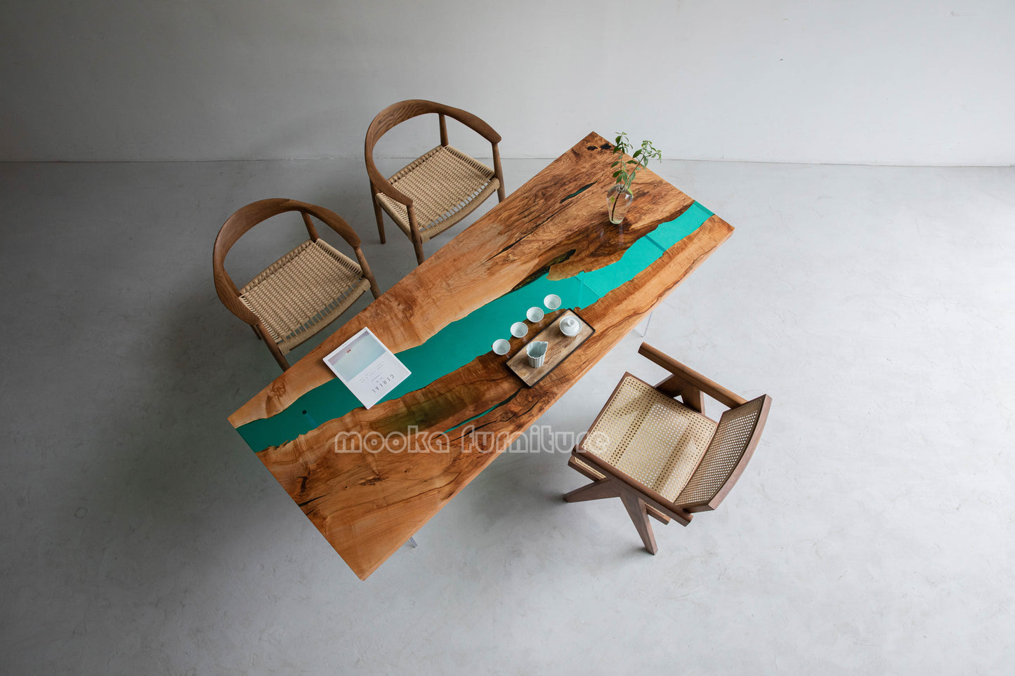 Resin Wood Dining Table - MOOKAFURNITURE