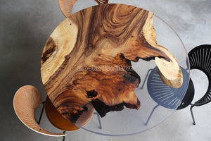 Resin Wood Dining Round Table - MOOKAFURNITURE
