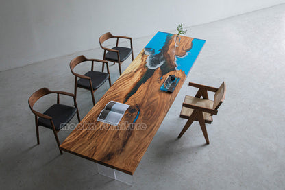 Resin Wood Dining Table - MOOKAFURNITURE