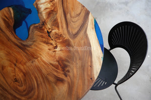 Resin Wood Dining Round Table - MOOKAFURNITURE