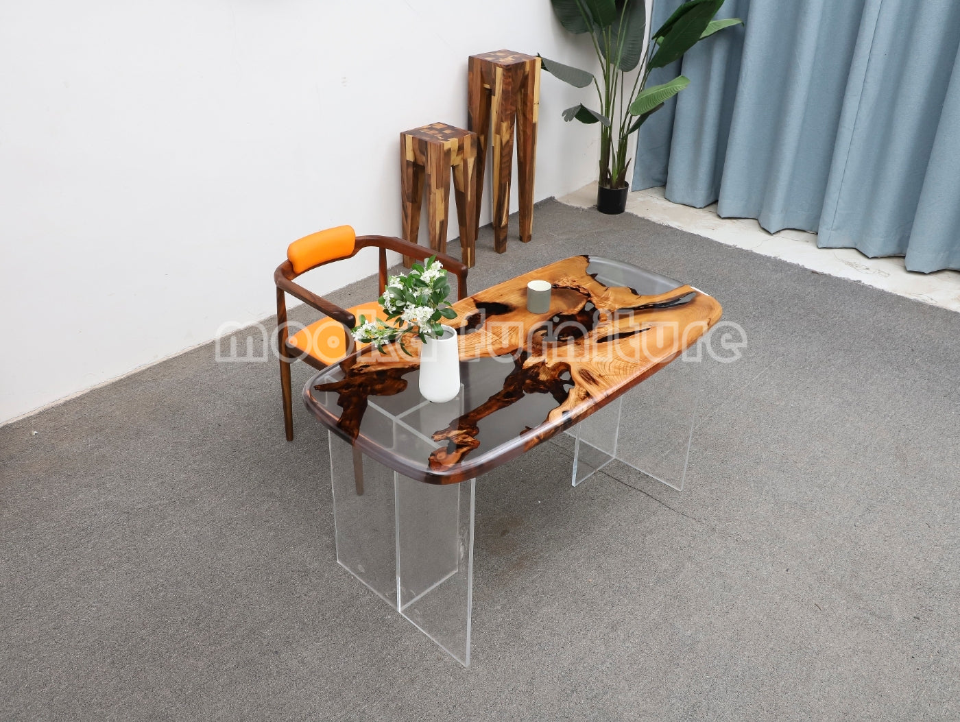 Resin Wood Dining Table - MOOKAFURNITURE