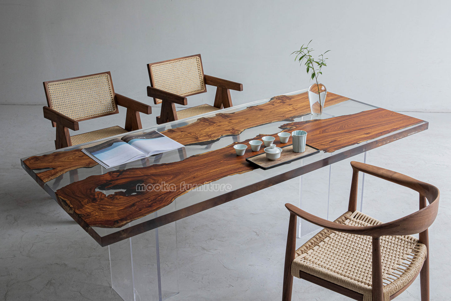 Resin Wood Dining Table - MOOKAFURNITURE