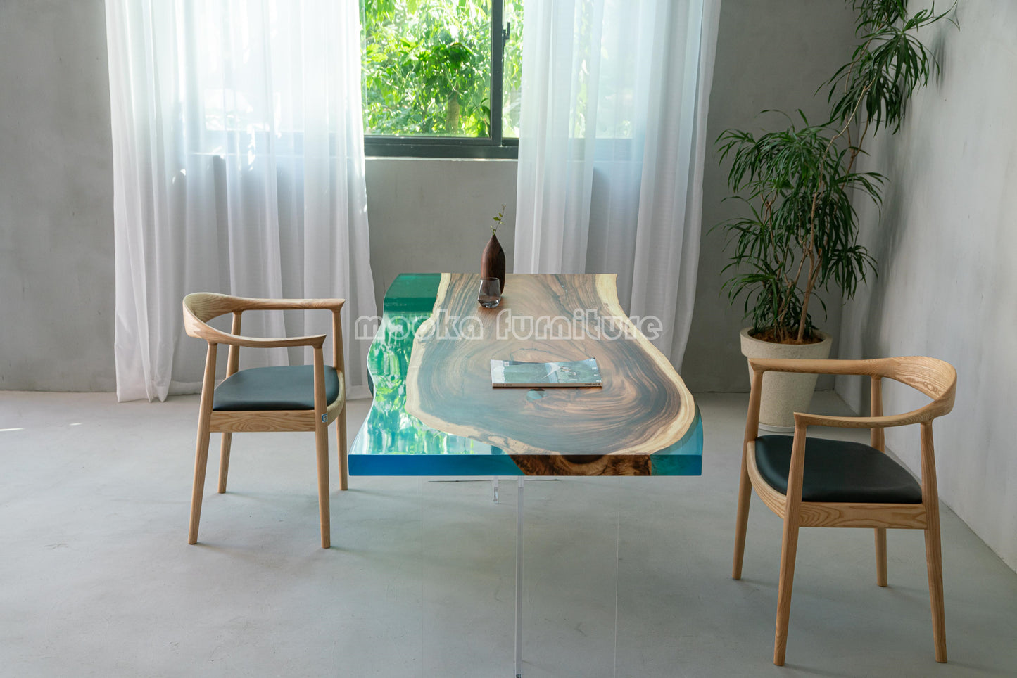 Resin Wood Dining Table - MOOKAFURNITURE