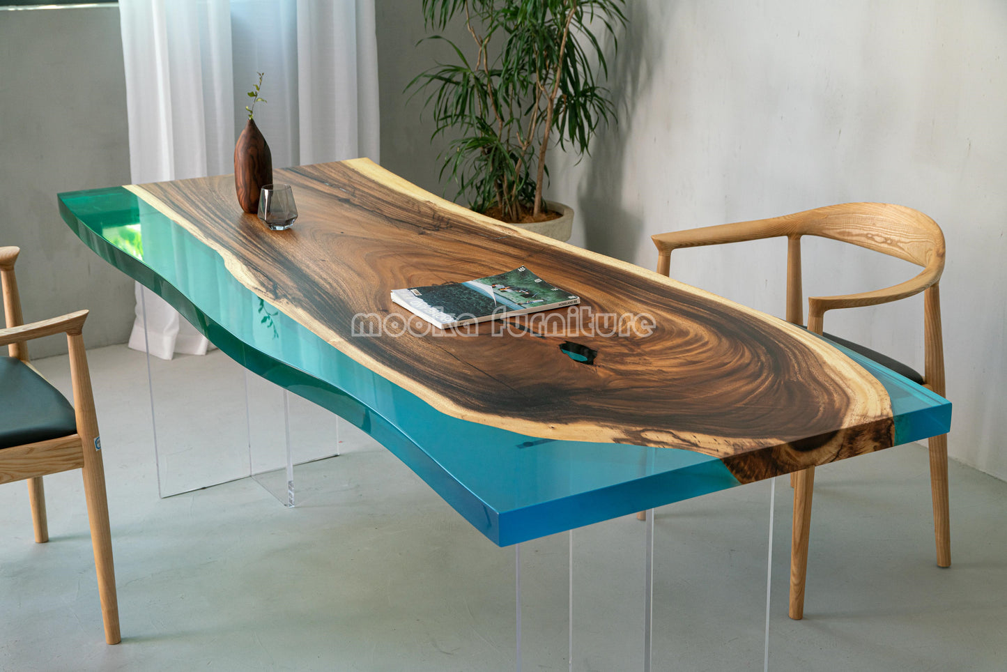 Resin Wood Dining Table - MOOKAFURNITURE