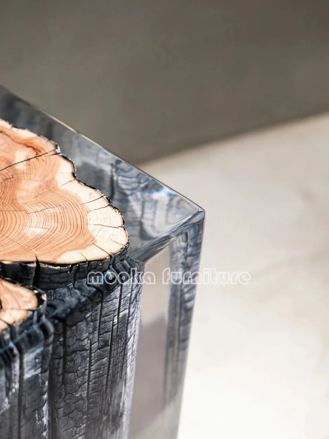 Clear resin wood stump stool - MOOKA FURNITURE