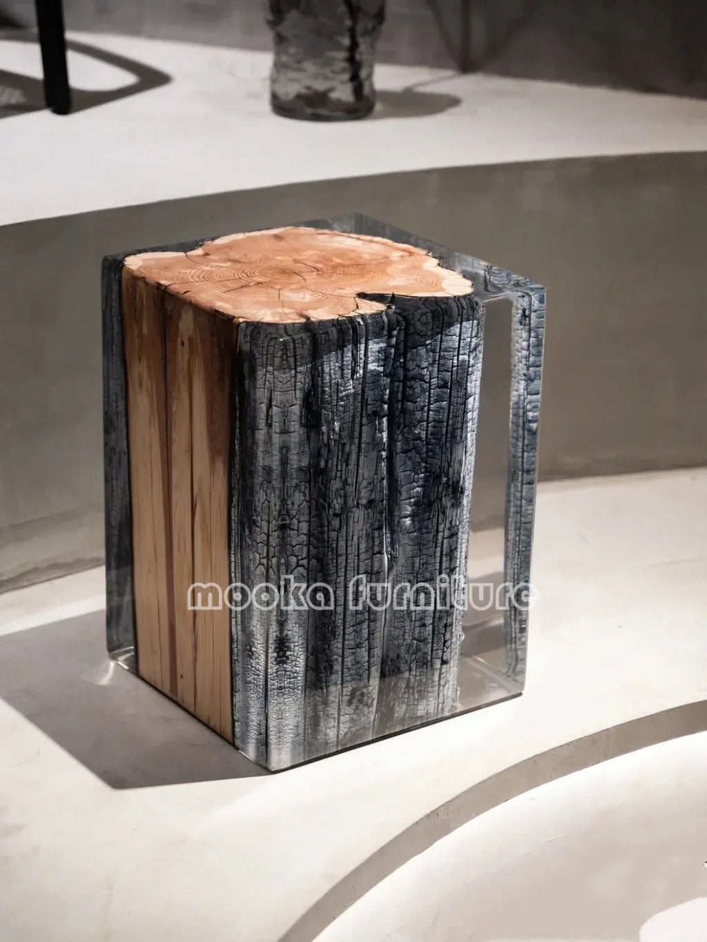 Clear resin wood stump stool - MOOKA FURNITURE