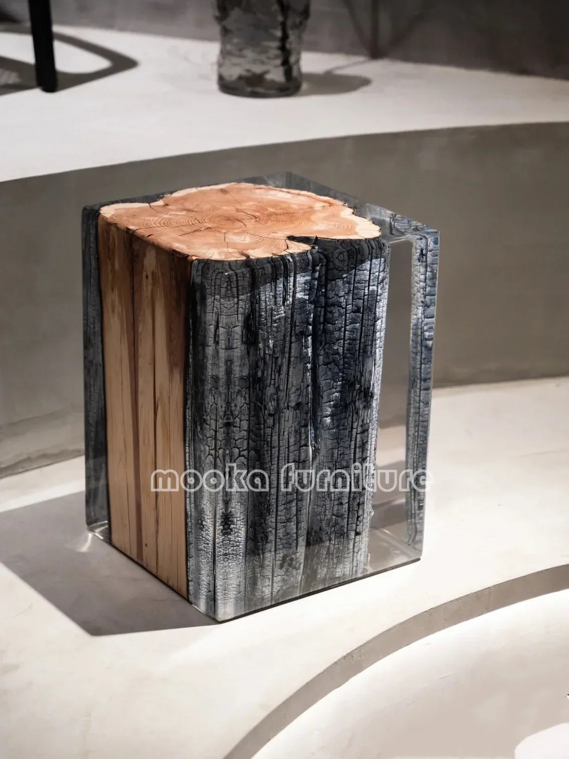 Clear resin wood stump stool - MOOKA FURNITURE