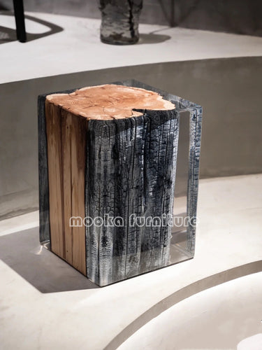 Clear resin wood stump stool - MOOKAFURNITURE